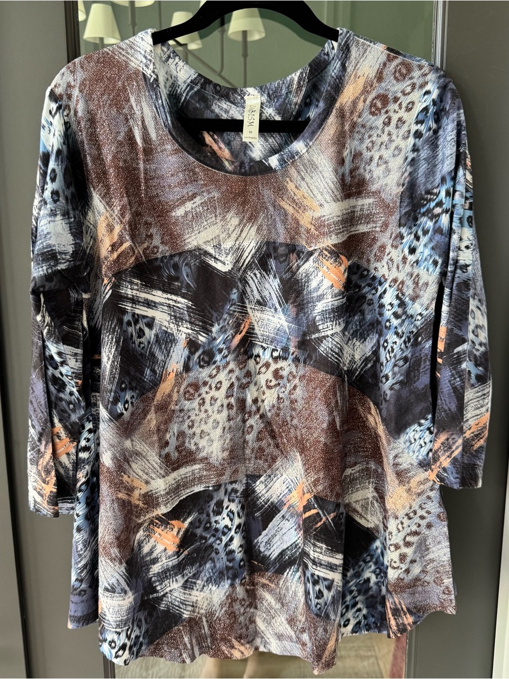 Cubism Abstract Animal-Print Long Sleeve Top Fun Maximalist